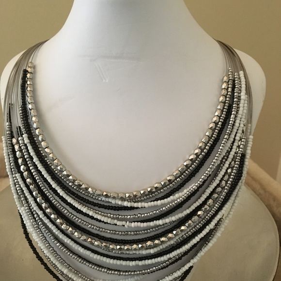 Joe Fresh 18-Strand Silver, Black, White Necklace - Picture 4 of 7